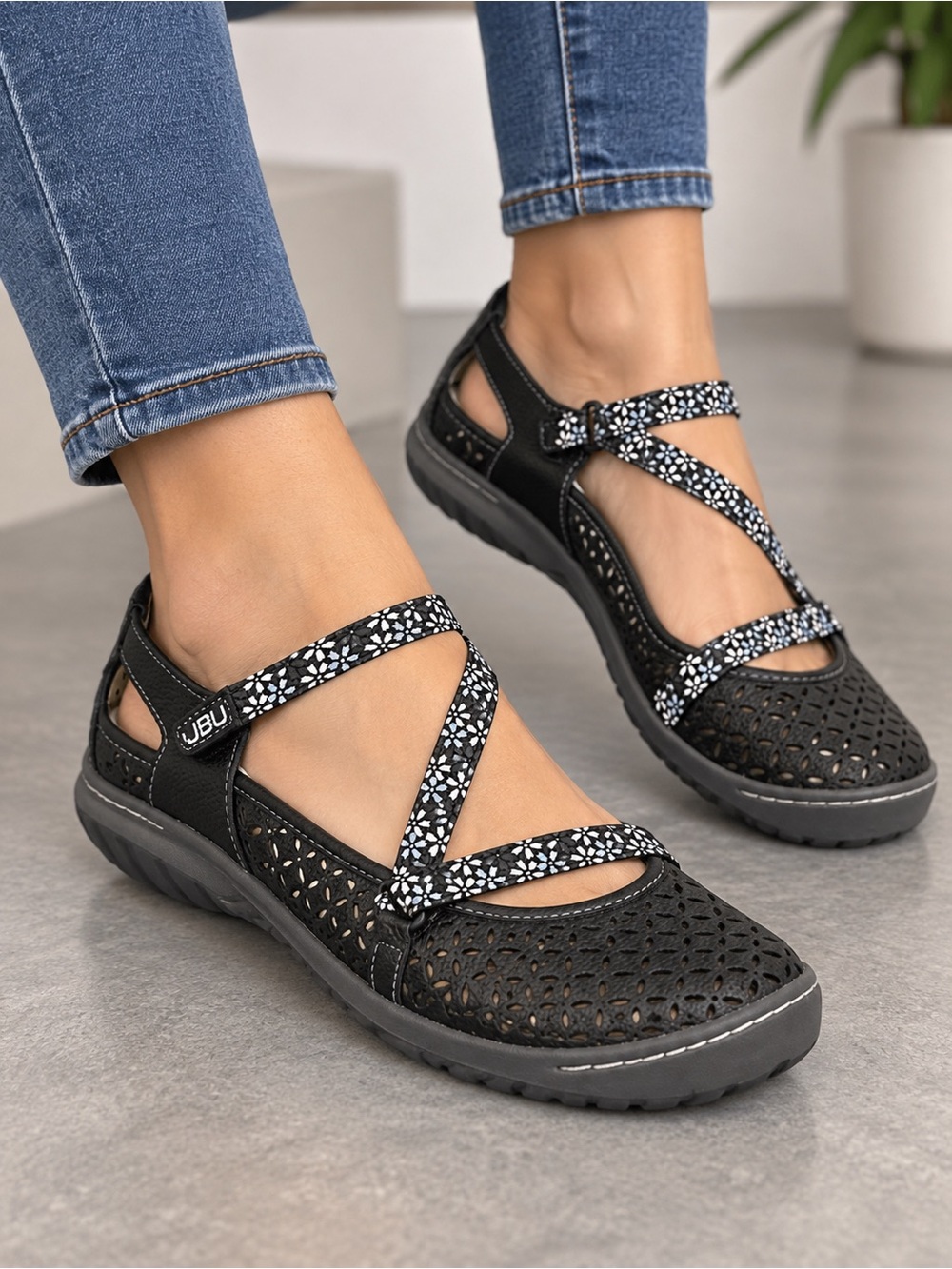 JBU by Jambu Black Floral Mary Jane Shoes Memory Foam Women’s 8.5M
